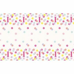 Ubrus 1. Narozeniny růžový s puntíky - holka - 137 x 213 cm - happy birthday