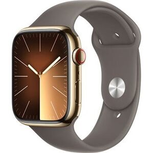 Apple Watch Series 9 45 mm Cellular Zlatý nerez s ílovo sivým športovým remienkom – S/M