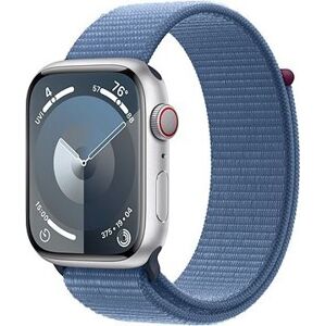 Apple Watch Series 9 45 mm Cellular Strieborný hliník s ľadovo modrým prevliekacím športovým remienk