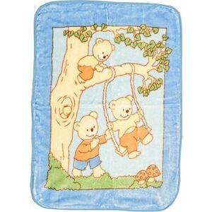 TEXTILOMANIE Modrá detská deka Medvedík na hojdačke 80 × 110 cm