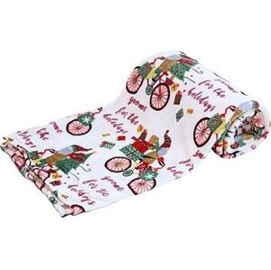 TEXTILOMANIE Biela vianočná mikroplyšová deka Santa na bicykli 150 × 200 cm