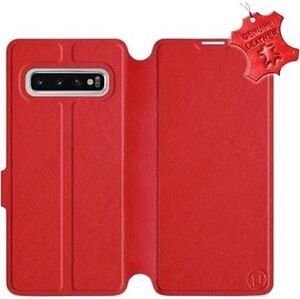 Flip puzdro na mobil Samsung Galaxy S10 – Červené – kožené – Red Leather