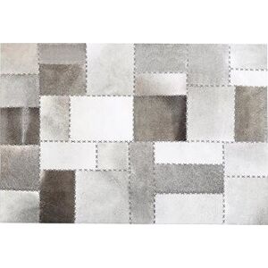 Kožený patchworkový koberec hnedo-sivý 140 × 200 cm PERVARI, 201009