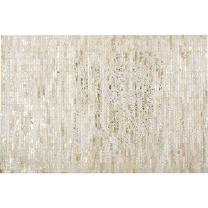 Kožený patchworkový koberec 140 × 200 cm zlato-béžový TOKUL, 238552