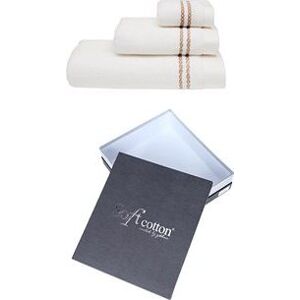 Soft Cotton – Darčeková súprava uterákov a osušky Chaine, 3 ks, bielo-béžová výšivka