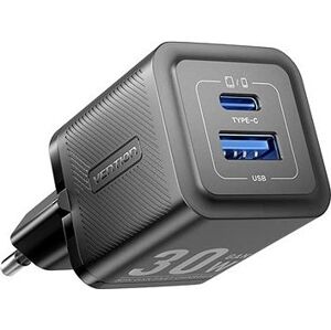 Vention 2-Port USB (C + A) GaN Charger (30 W/30 W) EU-Plug Black